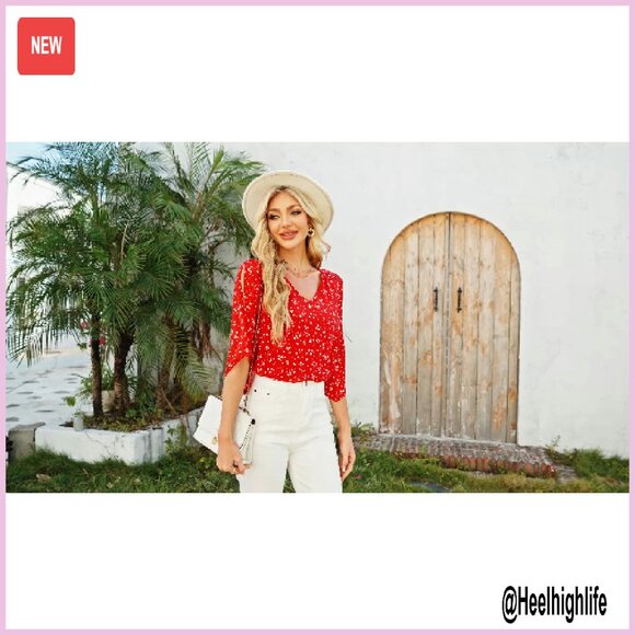 Chiffon 3/4 Sleeve Ruffle V-Neck Blouse, Dressy Top, Size Medium - Picture 5 of 6